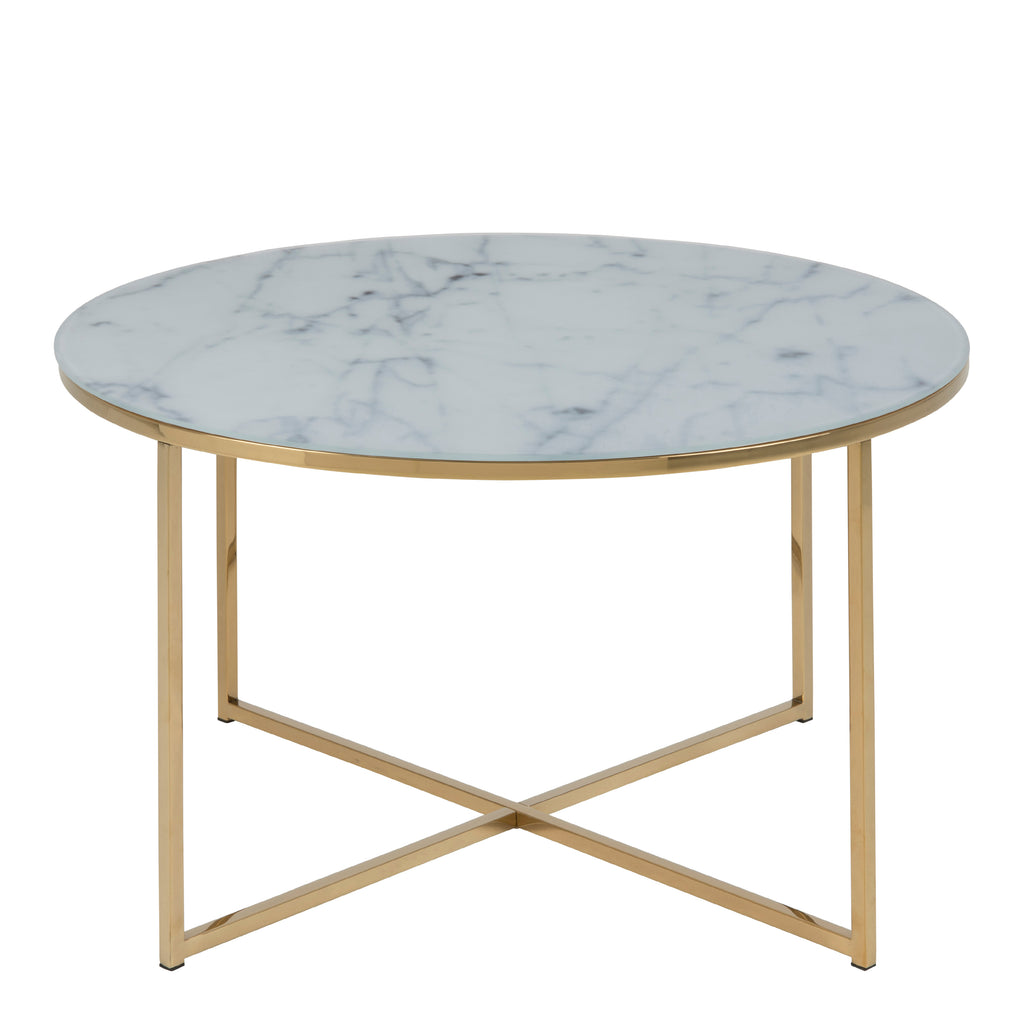 Alisma Round Coffee Table with White Marble Top & Gold Legs