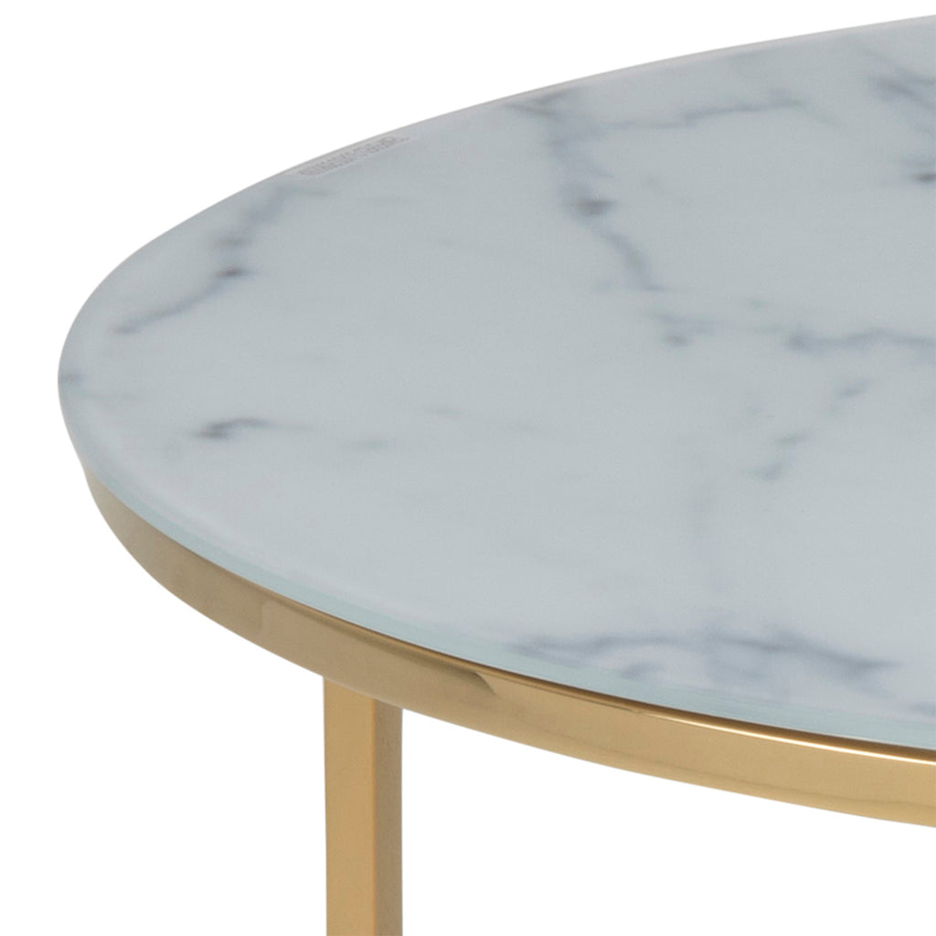 Alisma Round Coffee Table with White Marble Top & Gold Legs