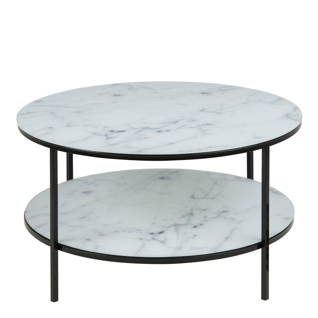 Alisma Round Coffee Table with Marble Effect Top & Black Legs