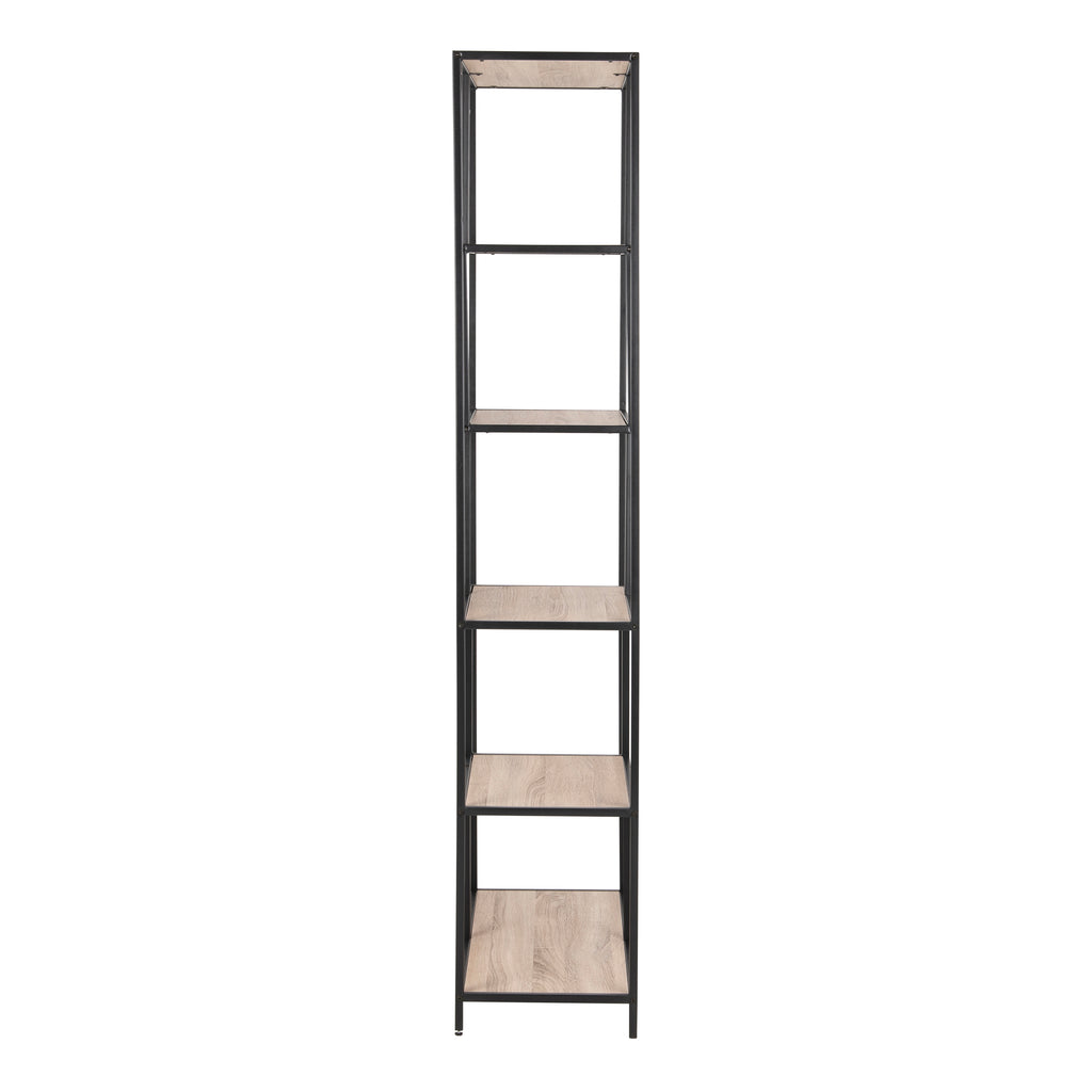 Seaford Tall Black Metal Bookcase with 5 Sonoma Oak Shelves