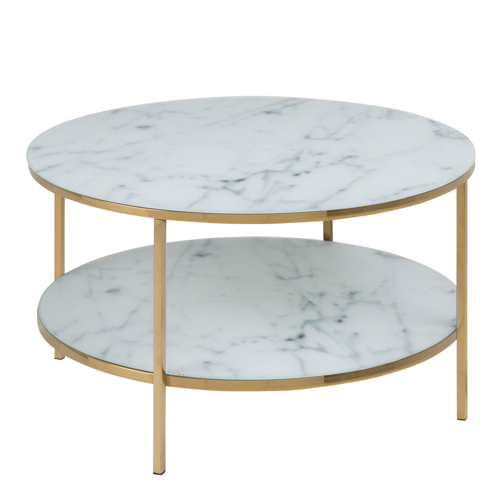 Alisma Round Coffee Table with Marble Effect Top & Gold Legs