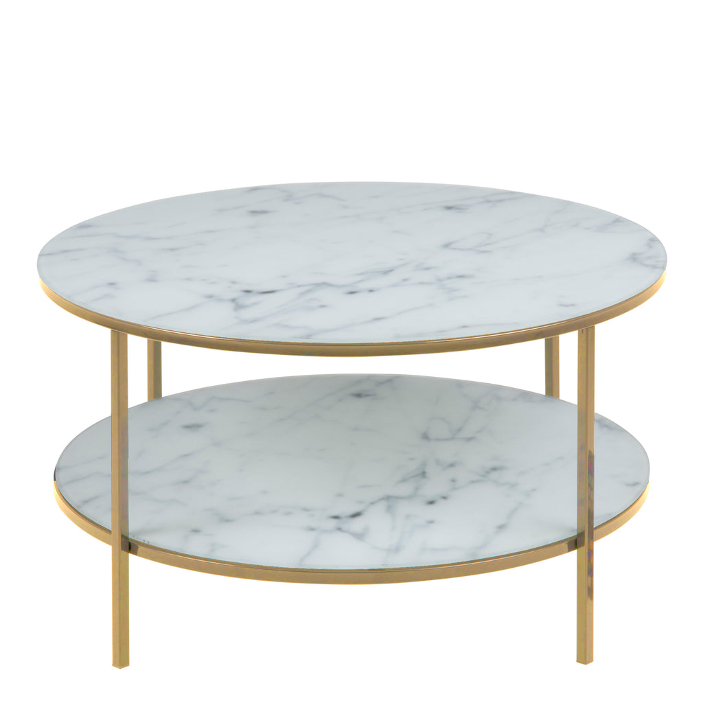 Alisma Round Coffee Table with Marble Effect Top & Gold Legs