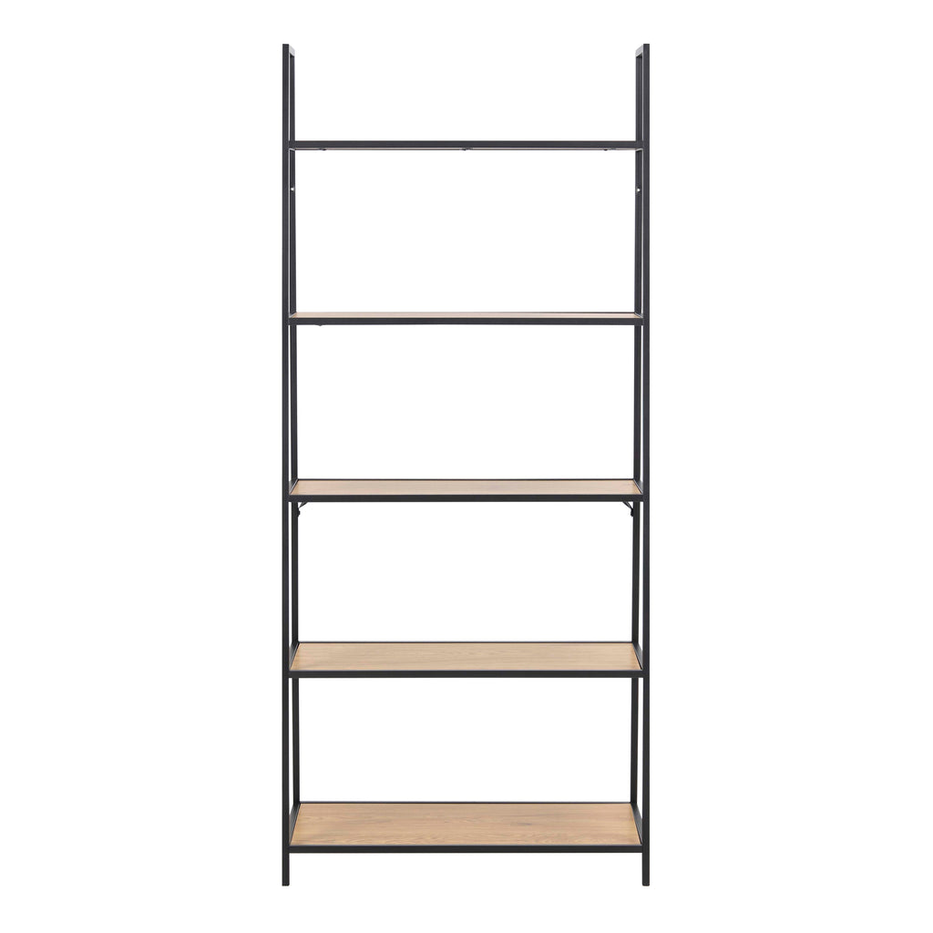 Seaford Black Metal Ladder Bookcase with 5 Oak Shelves