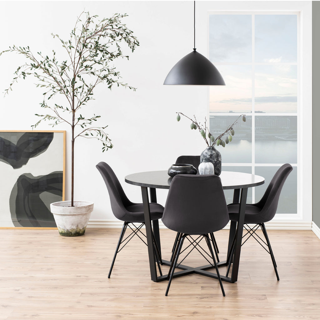 Amble Round Dining Table with Black Marble Effect Top