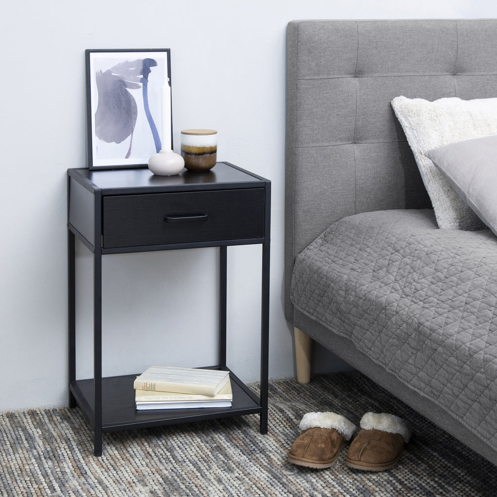 Seaford Bedside Table with 1 Drawer in Black