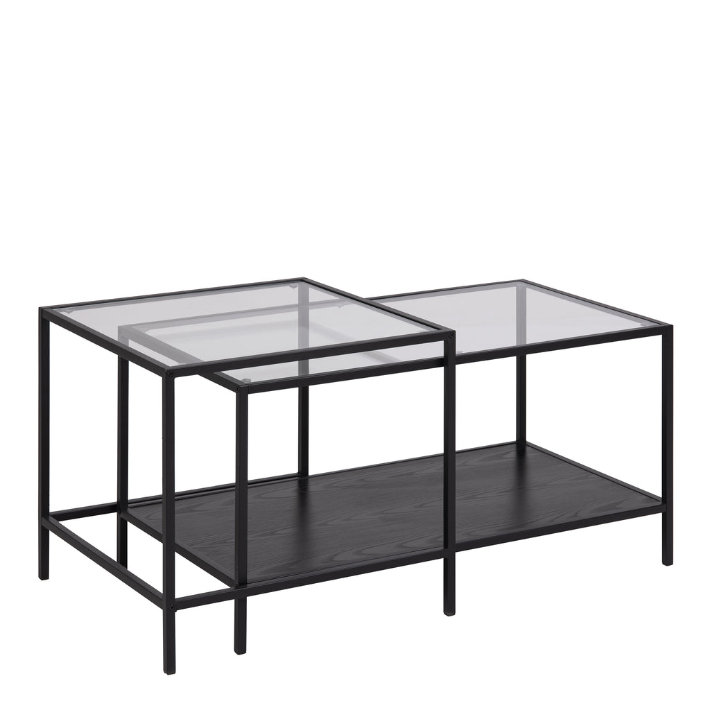 Seaford Black Metal Coffee Table Set with Glass Top