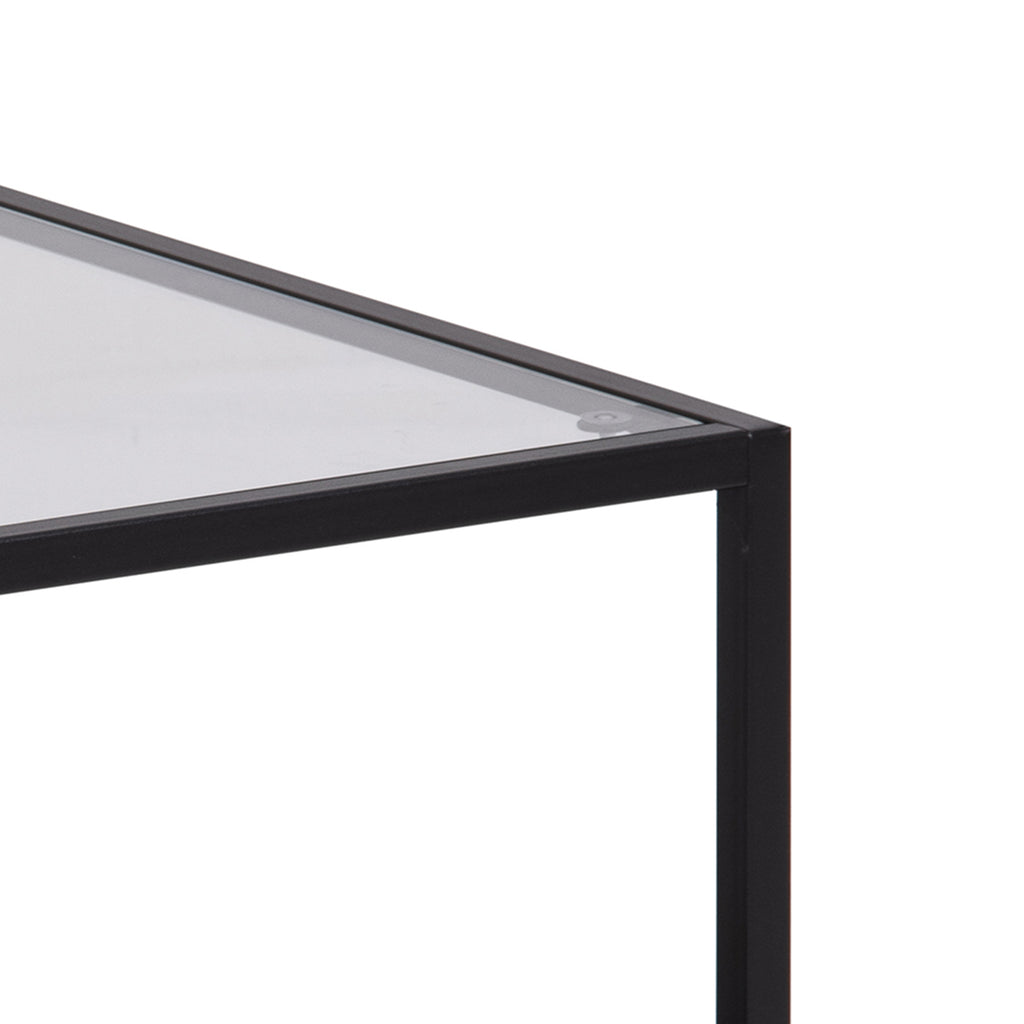 Seaford Black Metal Coffee Table Set with Glass Top