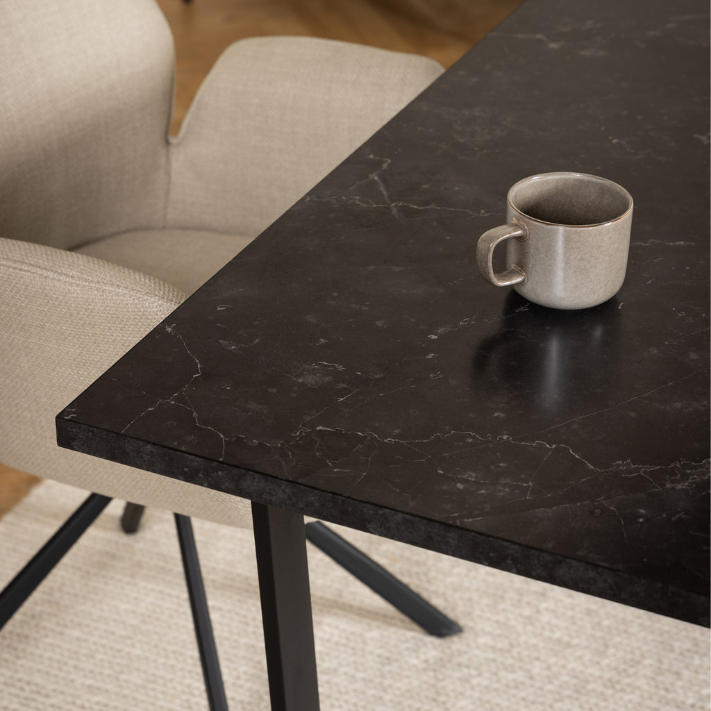 Amble Dining Table with Black Marble Effect Top & Black Legs