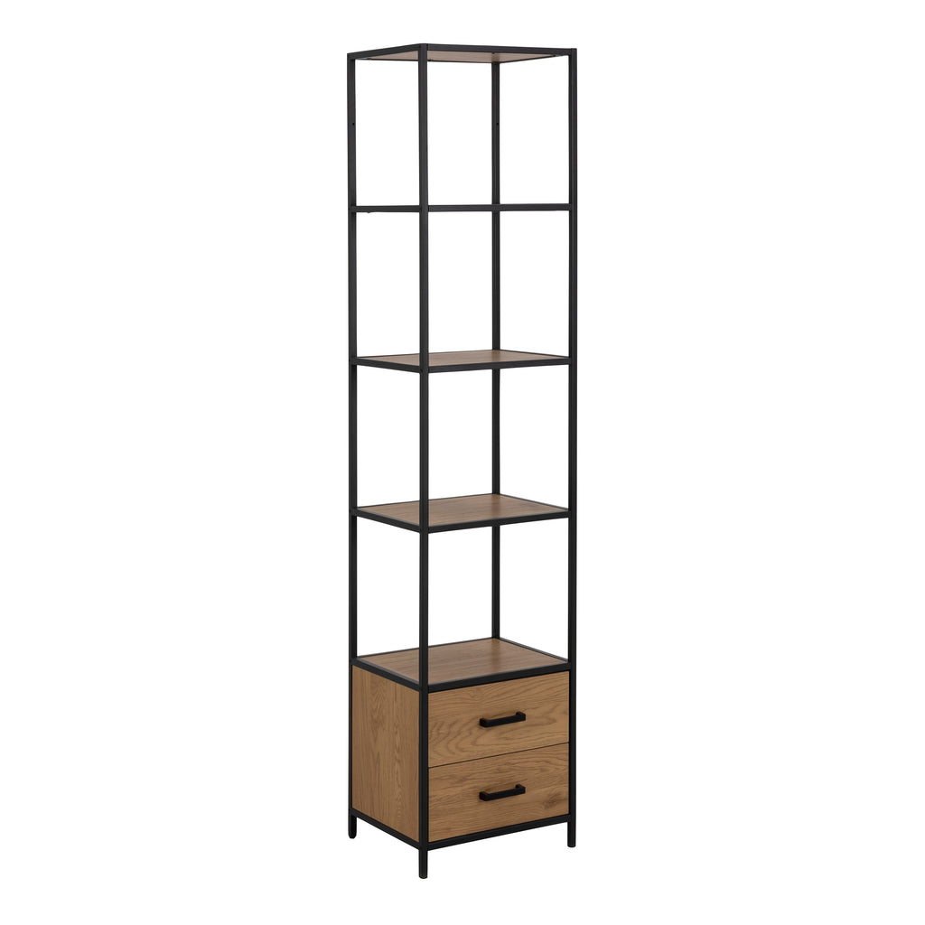 Seaford Bookcase with 2 Drawers and 3 Shelves in Black & Oak