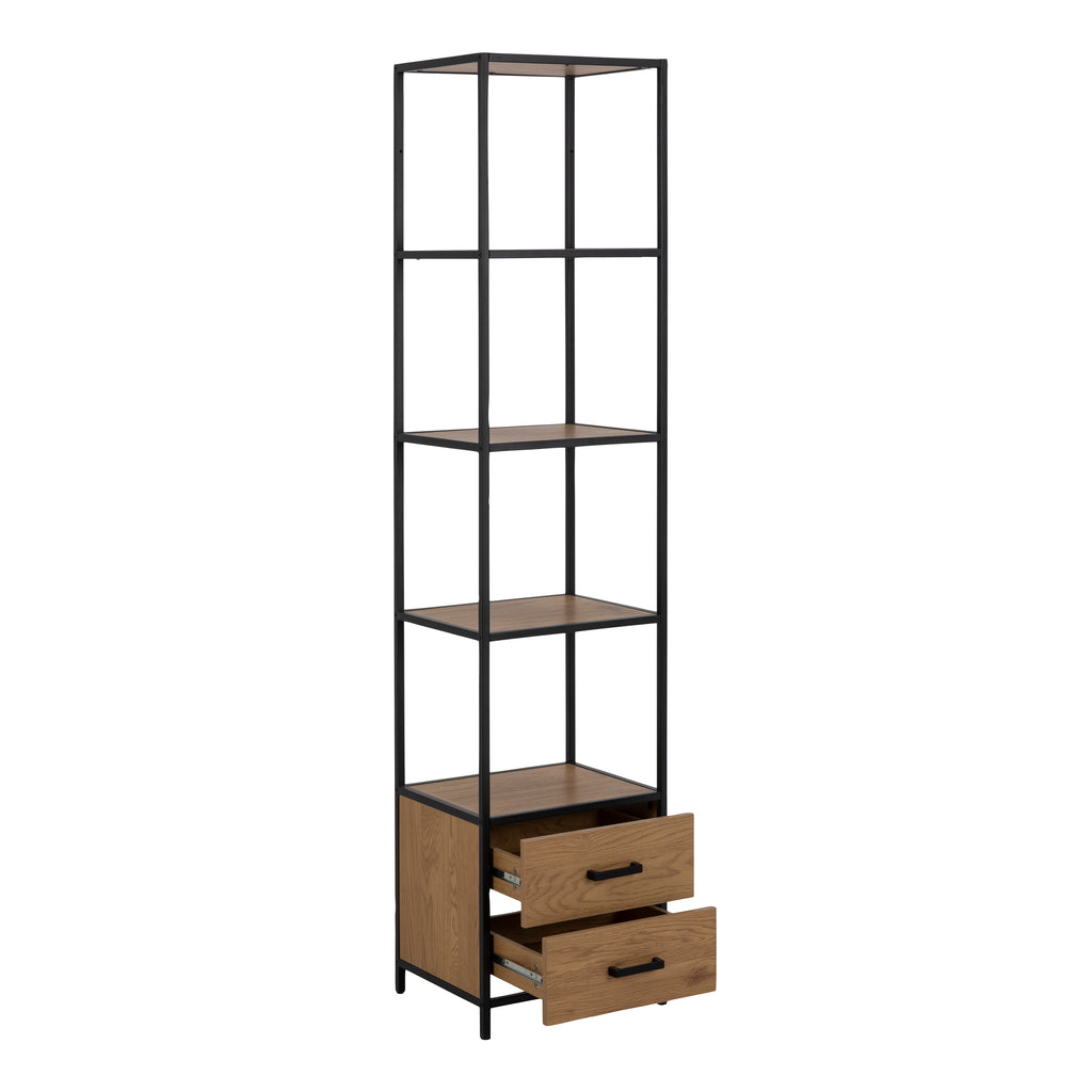 Seaford Bookcase with 2 Drawers and 3 Shelves in Black & Oak