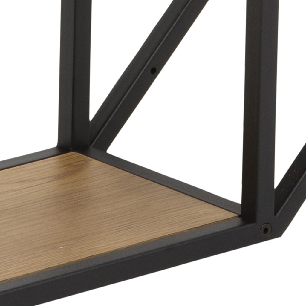 Seaford Octagonal Metal Wall Shelf in Black & Oak