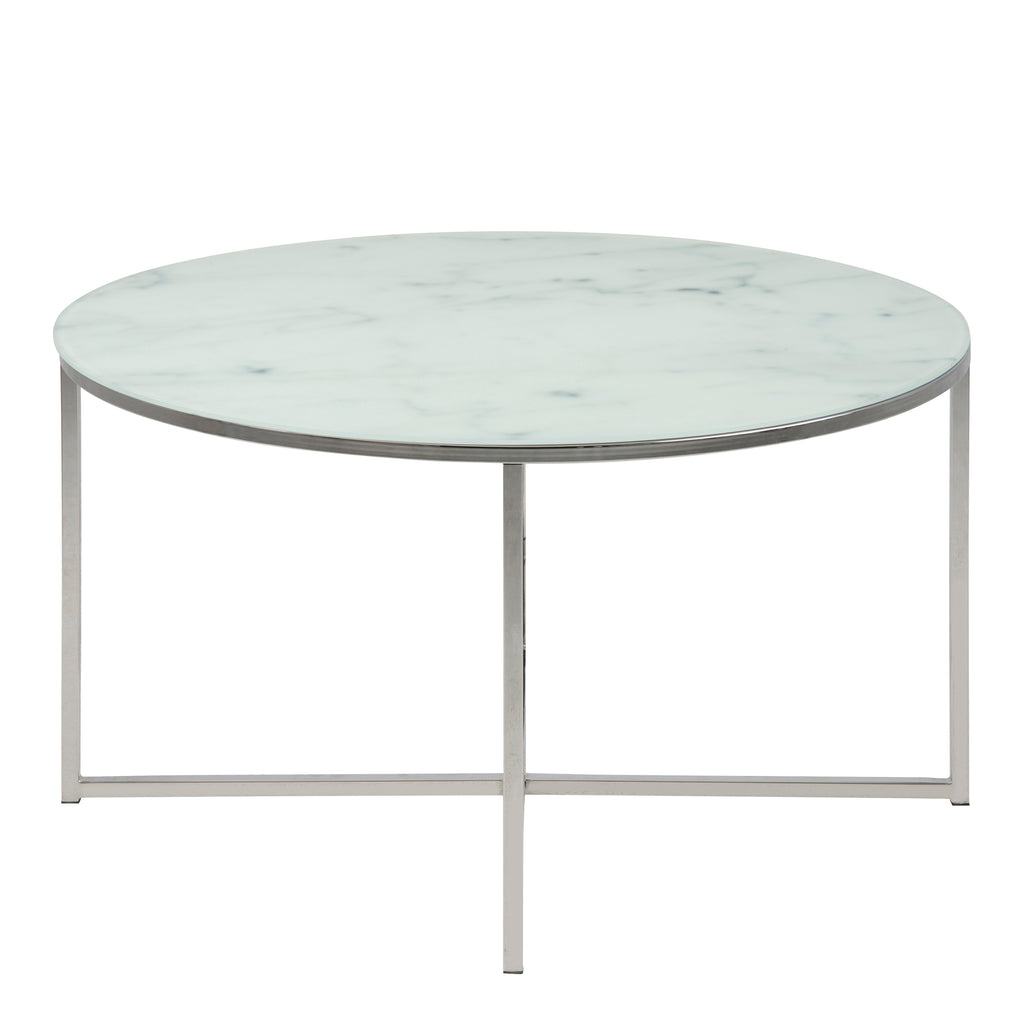 Alisma Round Coffee Table with White Marble Top & Silver Legs