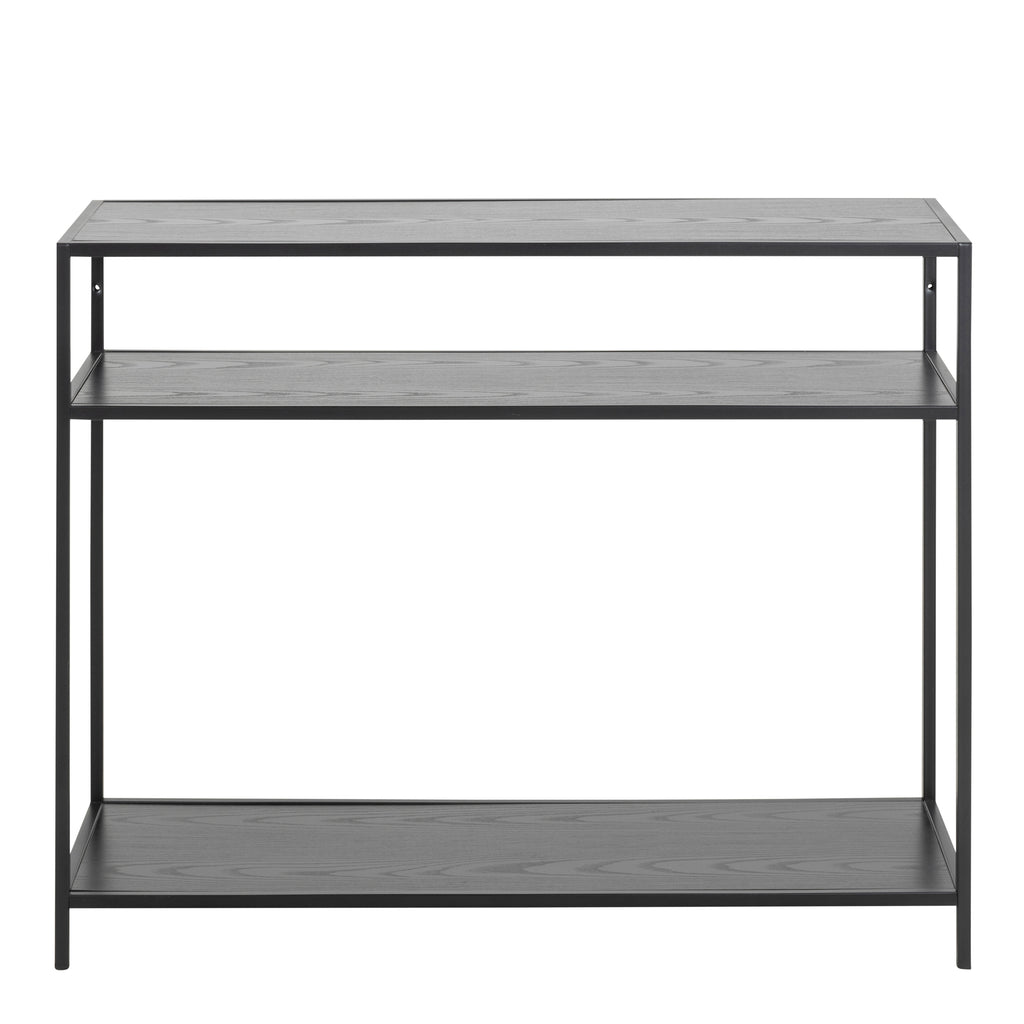 Seaford Console Table with 2 Shelves in Black and Oak