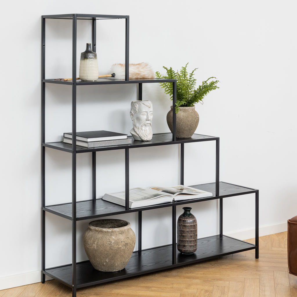 Seaford Bookcase with 4 Shelves and 1 Drawer in Black