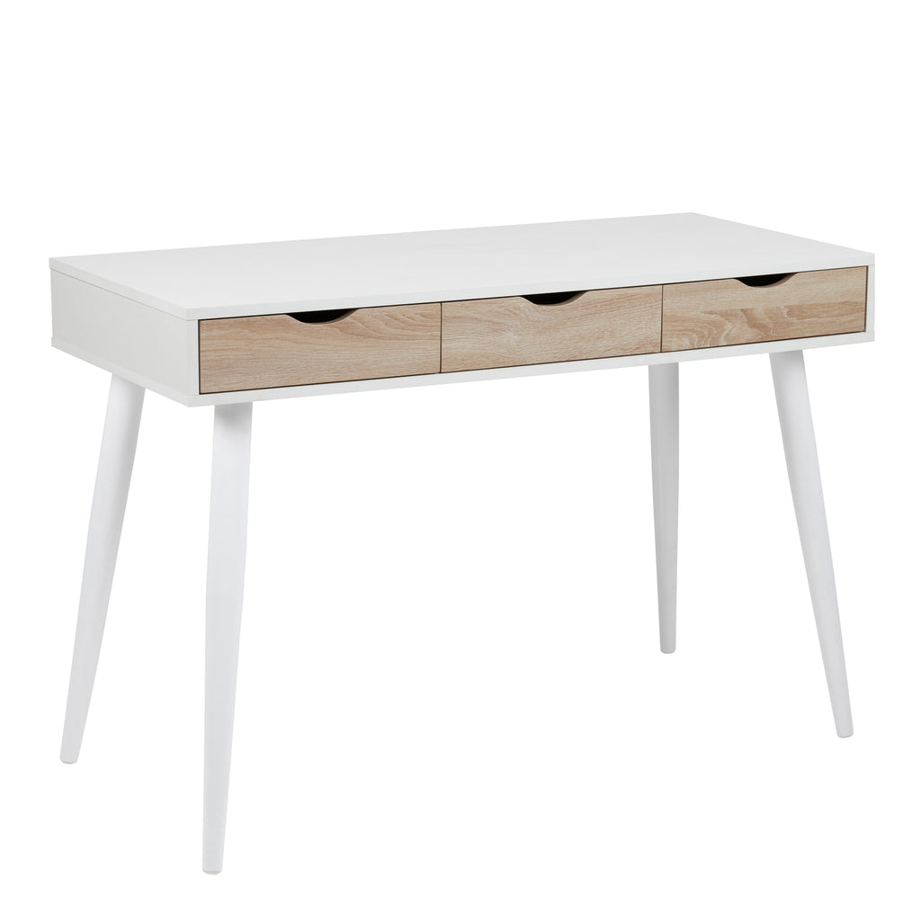 Neptun 3 Drawer Desk in White with 3 Oak Drawers