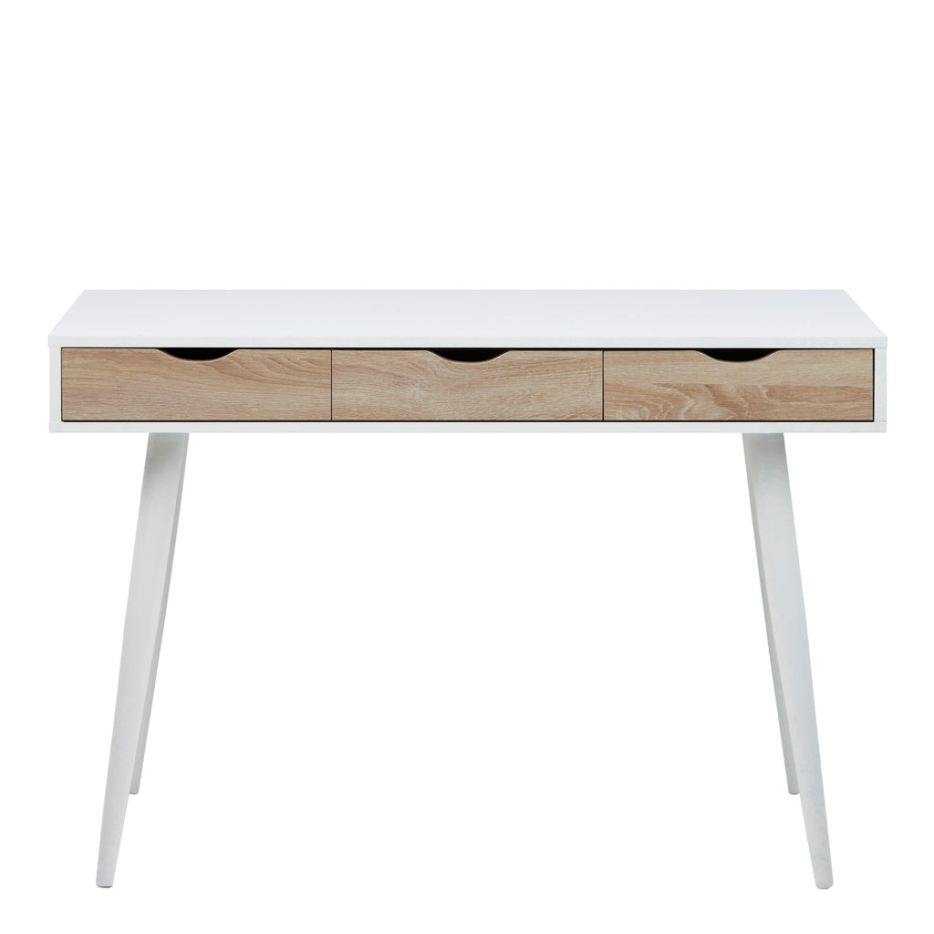 Neptun 3 Drawer Desk in White with 3 Oak Drawers