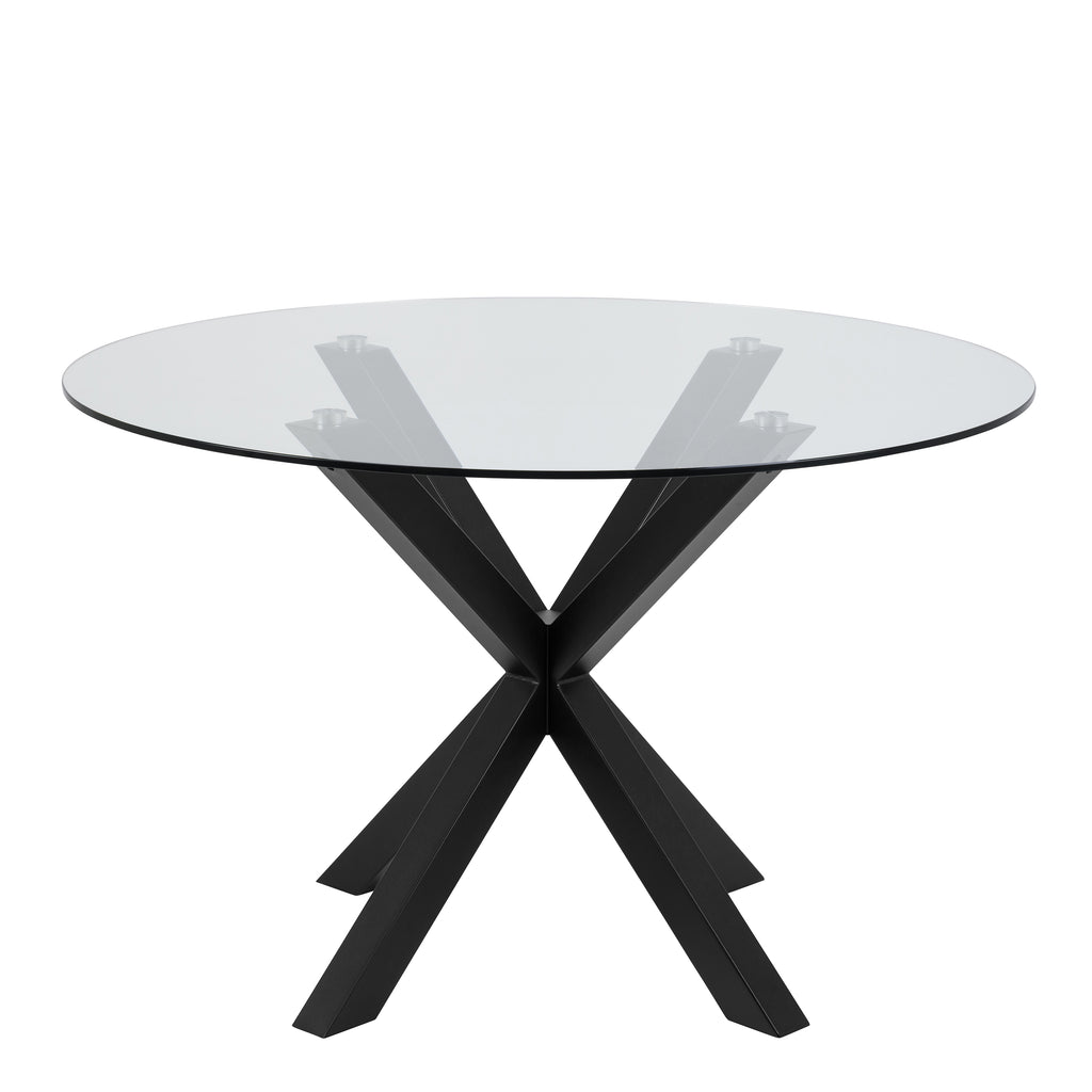 Heaven Round Dining Table with Clear Glass Top and Black Legs