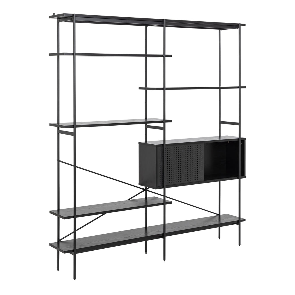 Angus Bookcase with 1 Sliding Door & 5 Shelves in Black