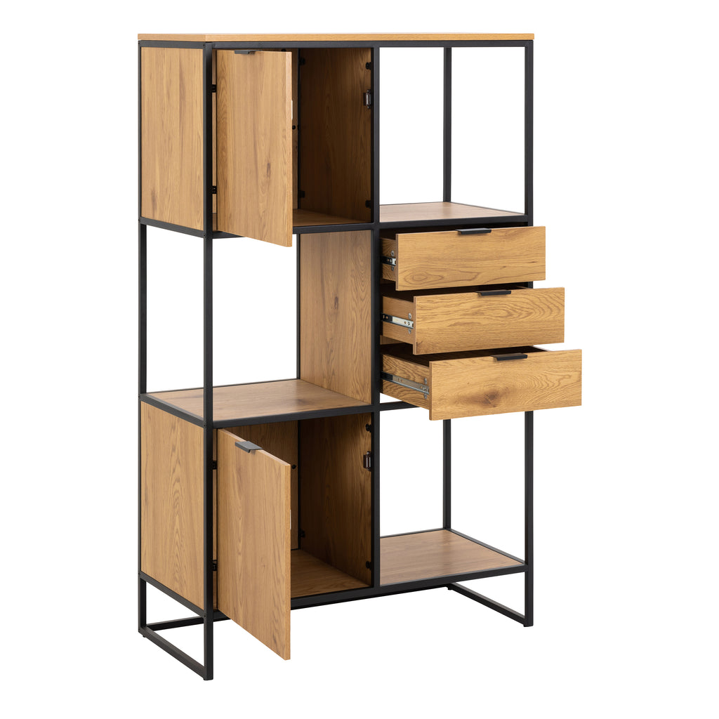 Swindon Bookcase with 2 Doors, 3 drawers and 1 Shelves in Black