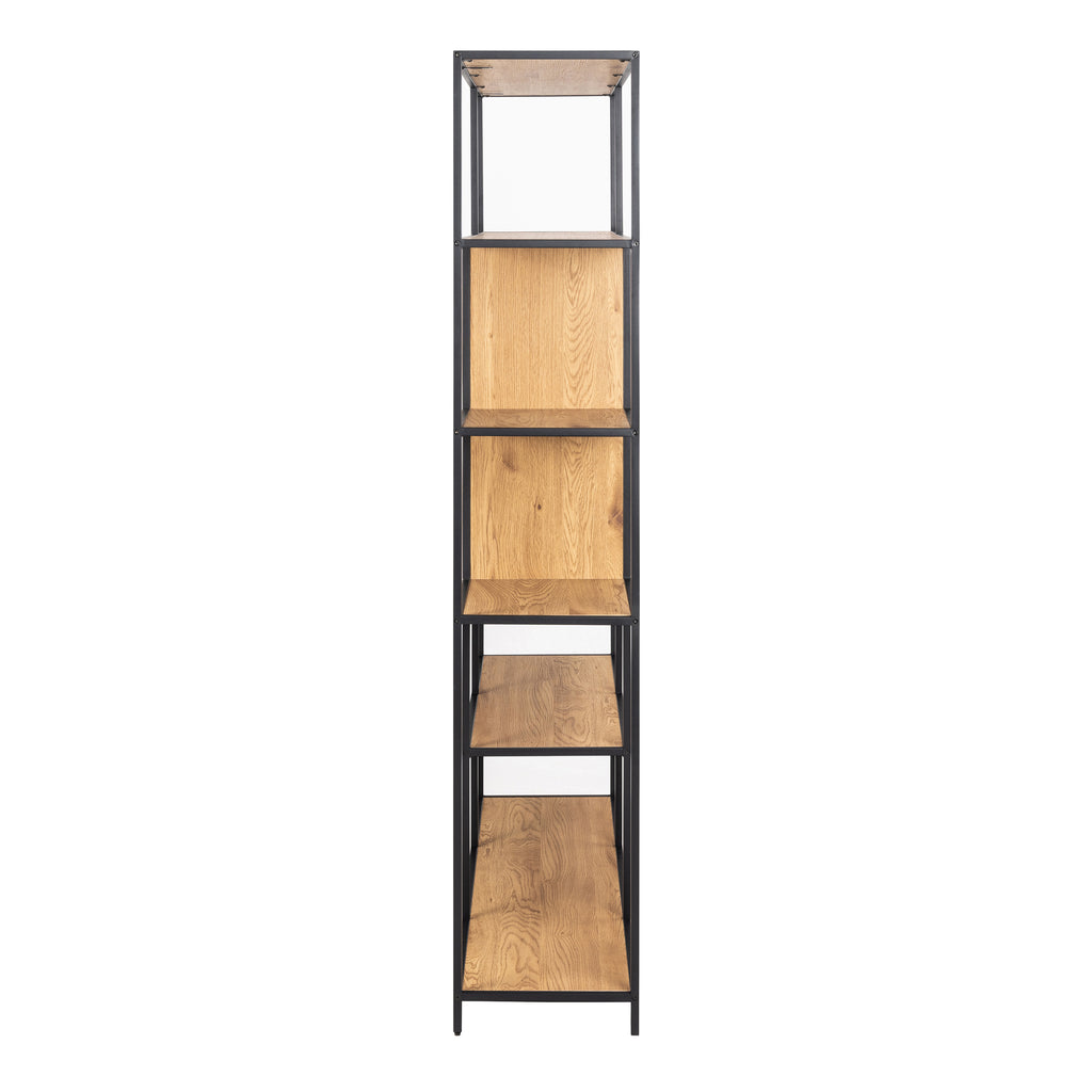 Seaford Bookcase with 7 Shelves and Glass Front Display in Black and Oak