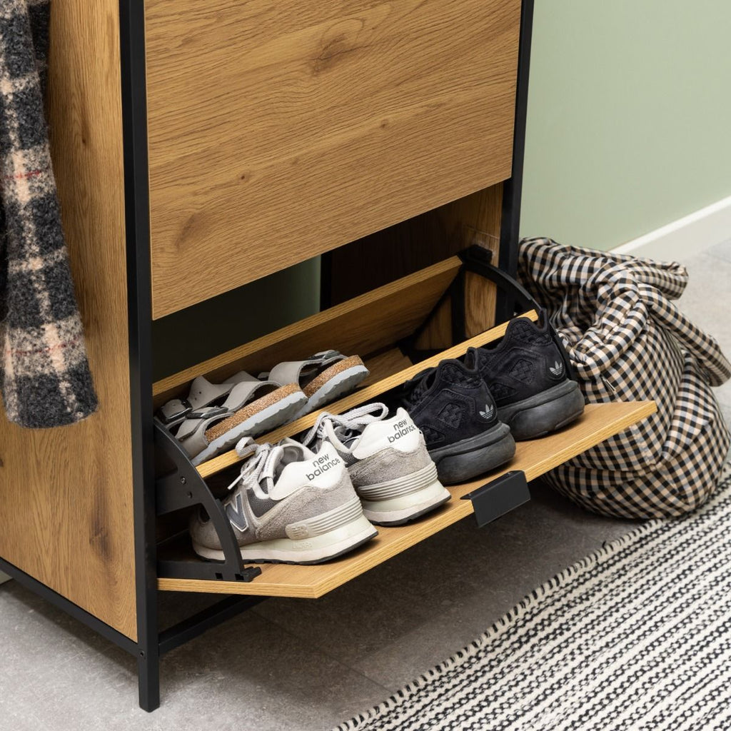 Seaford Shoe Cabinet in Black and Oak